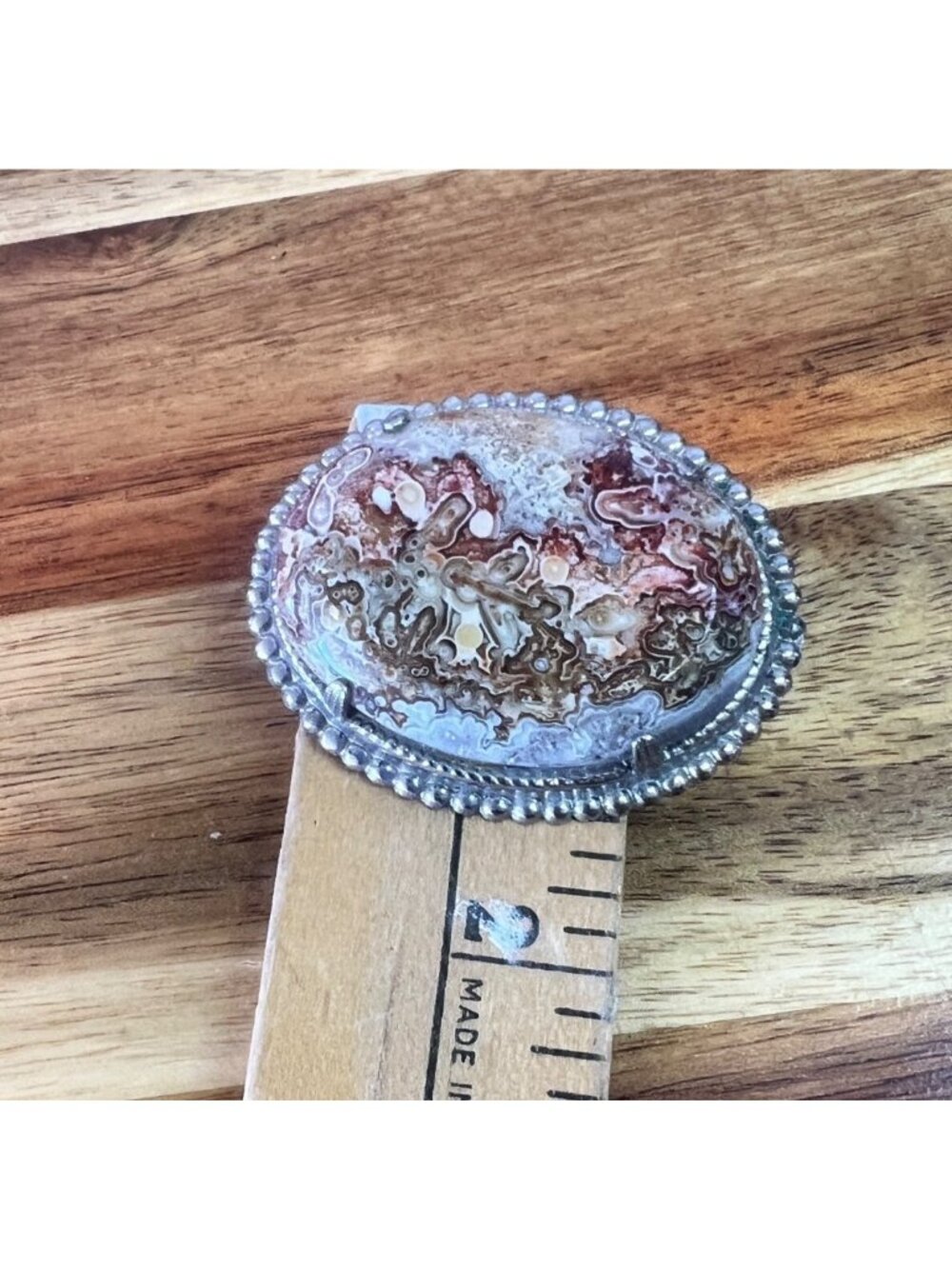 Vintage Silver "Crazy Lace" Agate Brooch - Picture 5 of 5